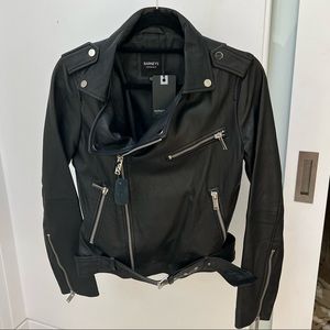 Barney’s Original black leather jacket with belt